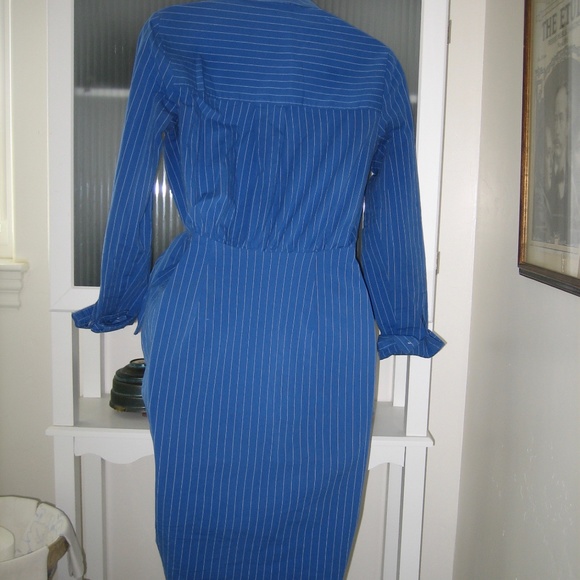 1. State Button Down Shirt Dress Royal Blue Pinstripe Size 0 - Picture 4 of 5
